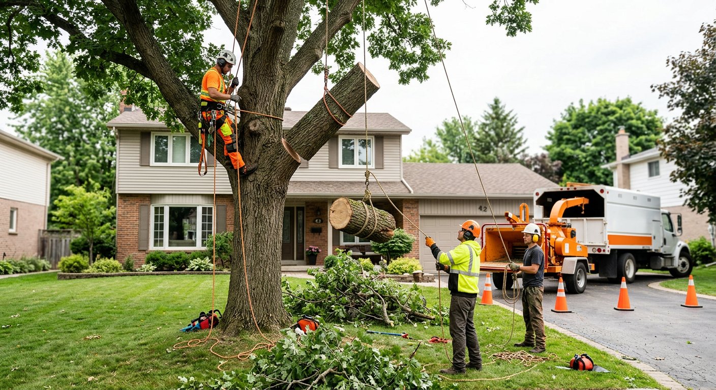 Sectioned tree removal in progress